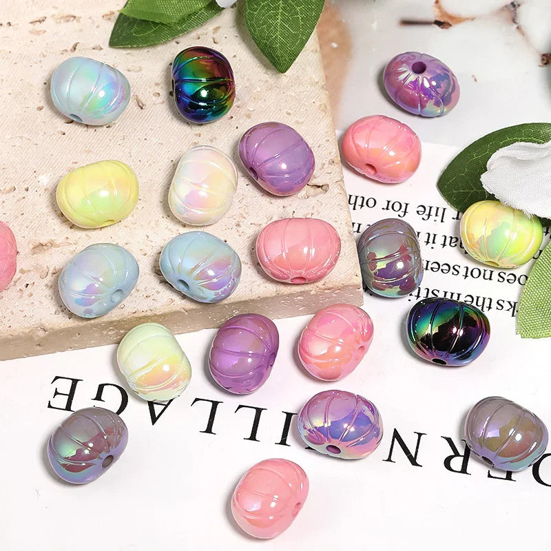 UV Electroplating Acrylic Solid Color Flat Pumpkin Beads | DIY Sports Fan Bracelet & Keychain Craft Bead