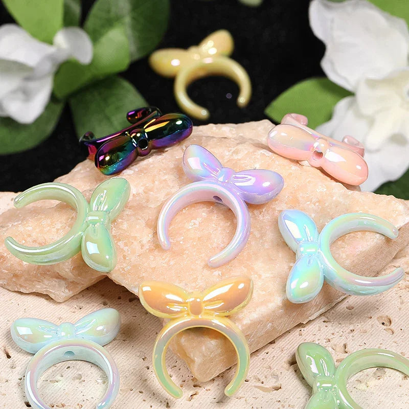 UV-plated Mabe Solid Color Bow Headband Perforated Bead Cap Bead Holder | DIY Sports Fan Bracelet & Keychain Craft Bead