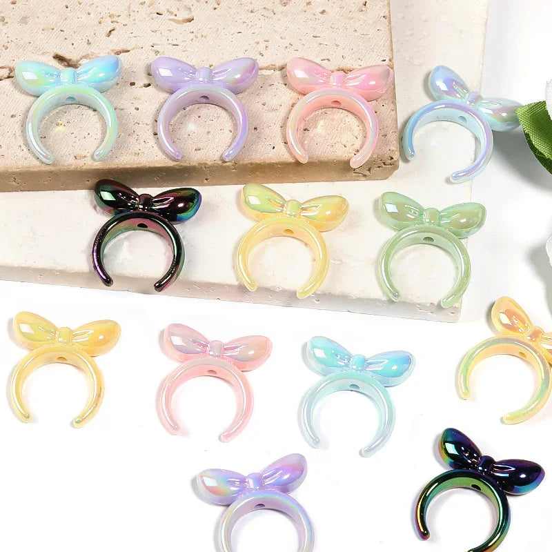 UV-plated Mabe Solid Color Bow Headband Perforated Bead Cap Bead Holder | DIY Sports Fan Bracelet & Keychain Craft Bead