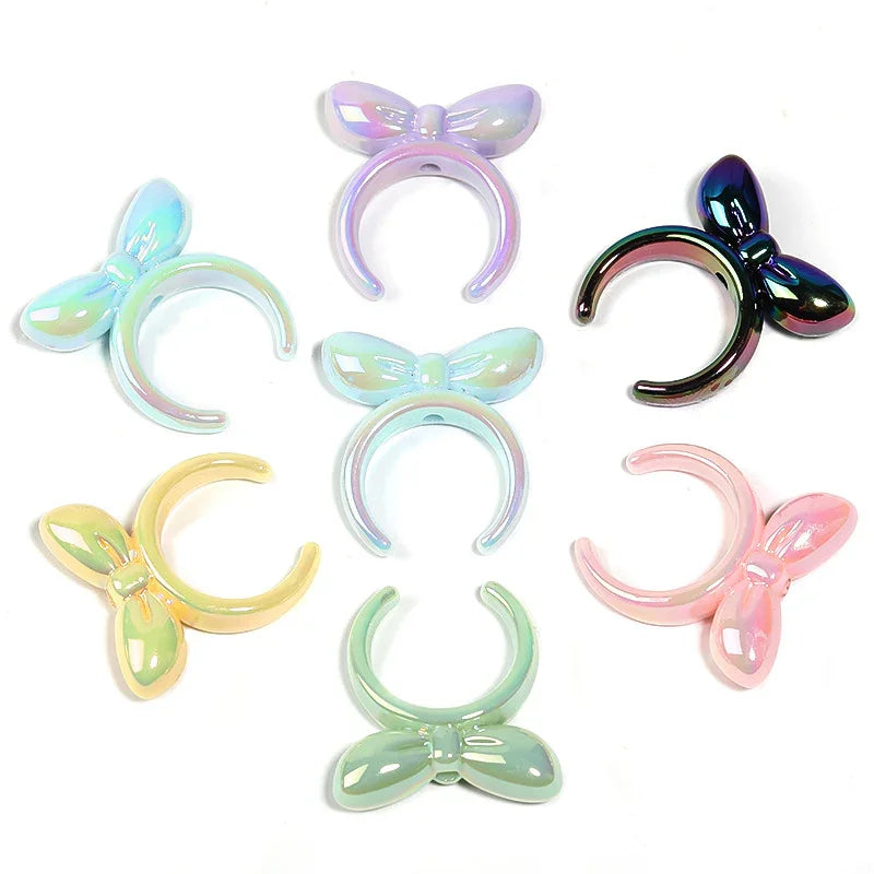 UV-plated Mabe Solid Color Bow Headband Perforated Bead Cap Bead Holder | DIY Sports Fan Bracelet & Keychain Craft Bead