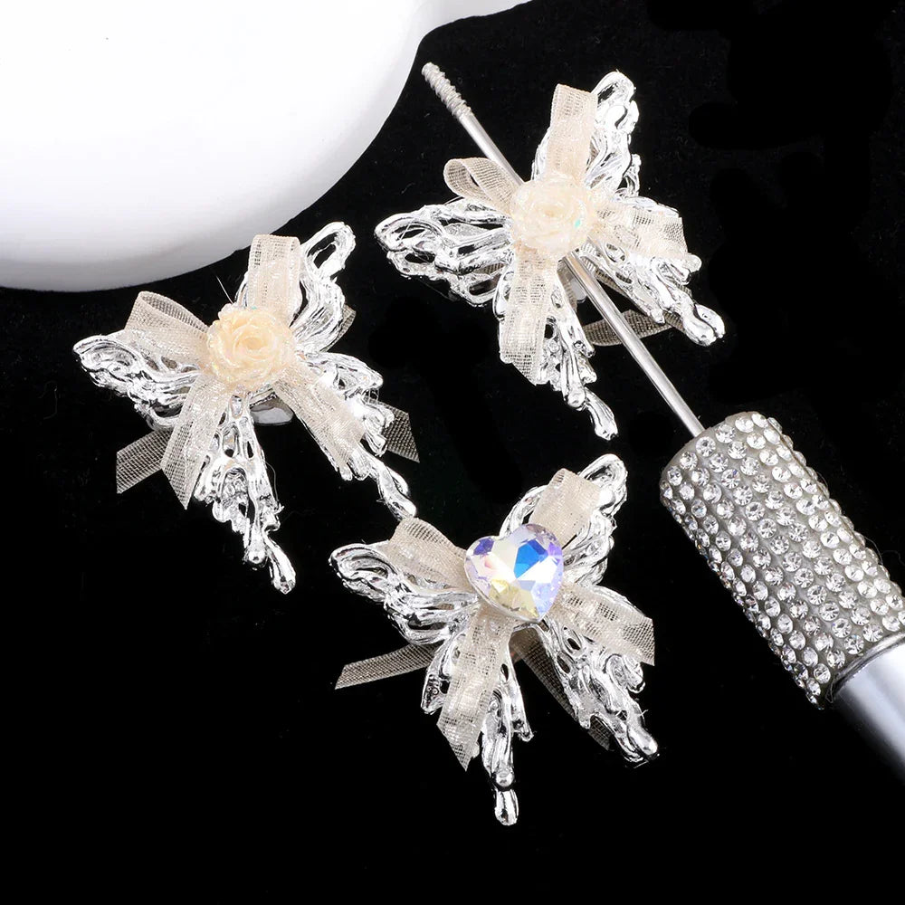 Alloy Lace Bow Butterfly Alloy Beads Straight Hole Beads | Metal Rhinestone Bead for DIY Jewelry & Bracelet Craft