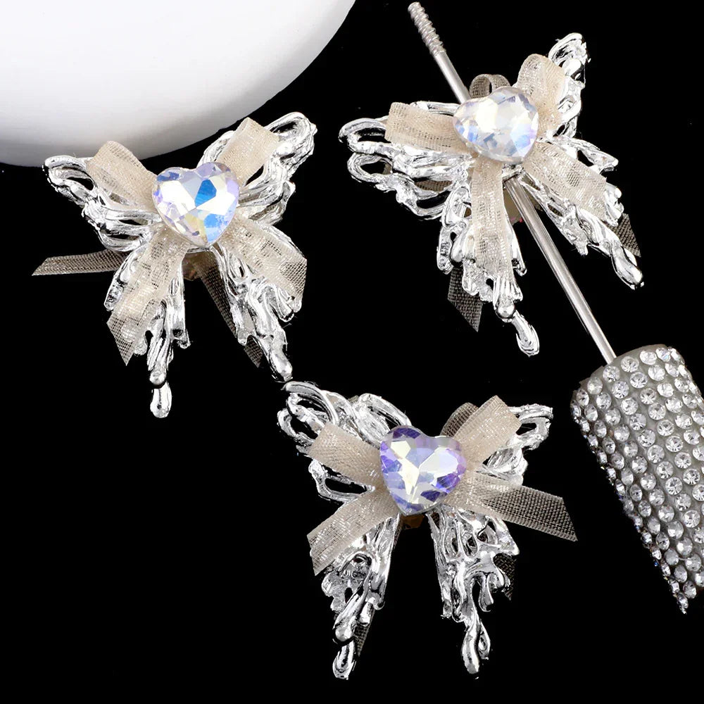 Alloy Lace Bow Butterfly Alloy Beads Straight Hole Beads | Metal Rhinestone Bead for DIY Jewelry & Bracelet Craft