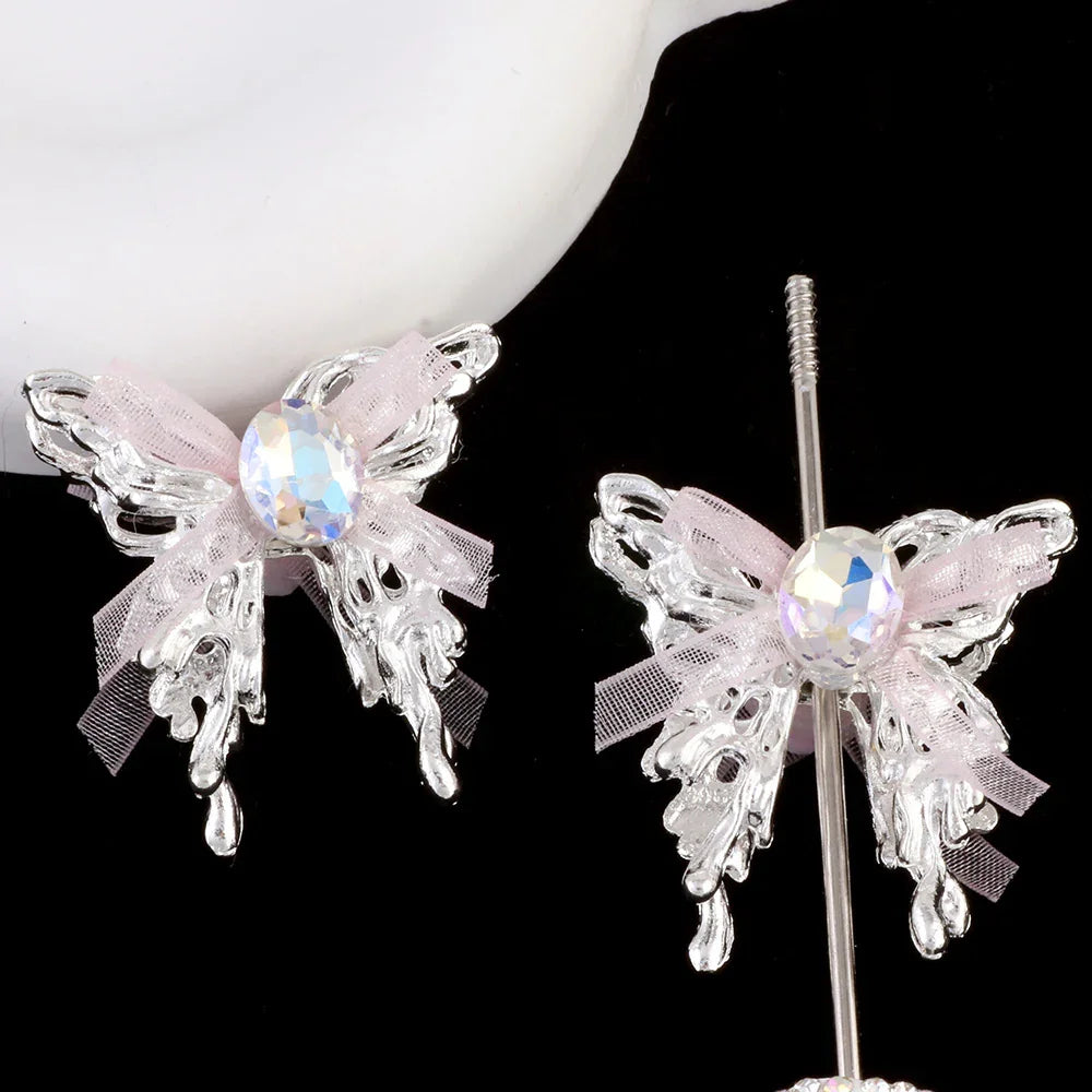 Alloy Lace Bow Butterfly Alloy Beads Straight Hole Beads | Metal Rhinestone Bead for DIY Jewelry & Bracelet Craft