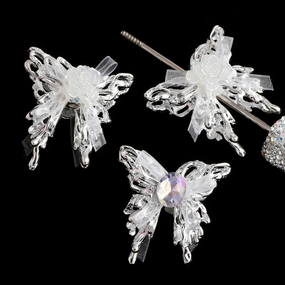Alloy Lace Bow Butterfly Alloy Beads Straight Hole Beads | Metal Rhinestone Bead for DIY Jewelry & Bracelet Craft