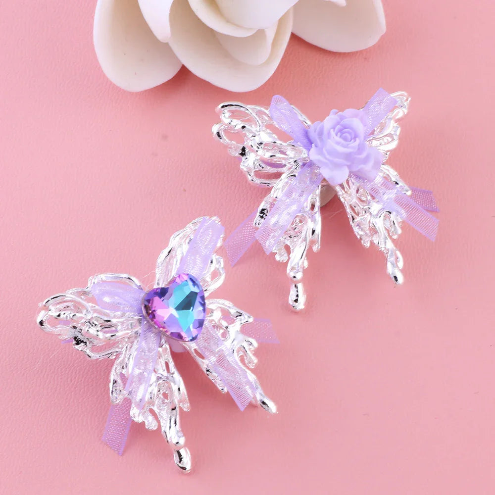 Alloy Lace Bow Butterfly Alloy Beads Straight Hole Beads | Metal Rhinestone Bead for DIY Jewelry & Bracelet Craft