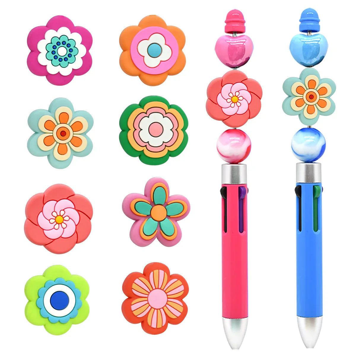 Flower Silicone Focus Beaded Ballpoint Pen Double-Sided Focus Bead (Without Pen)