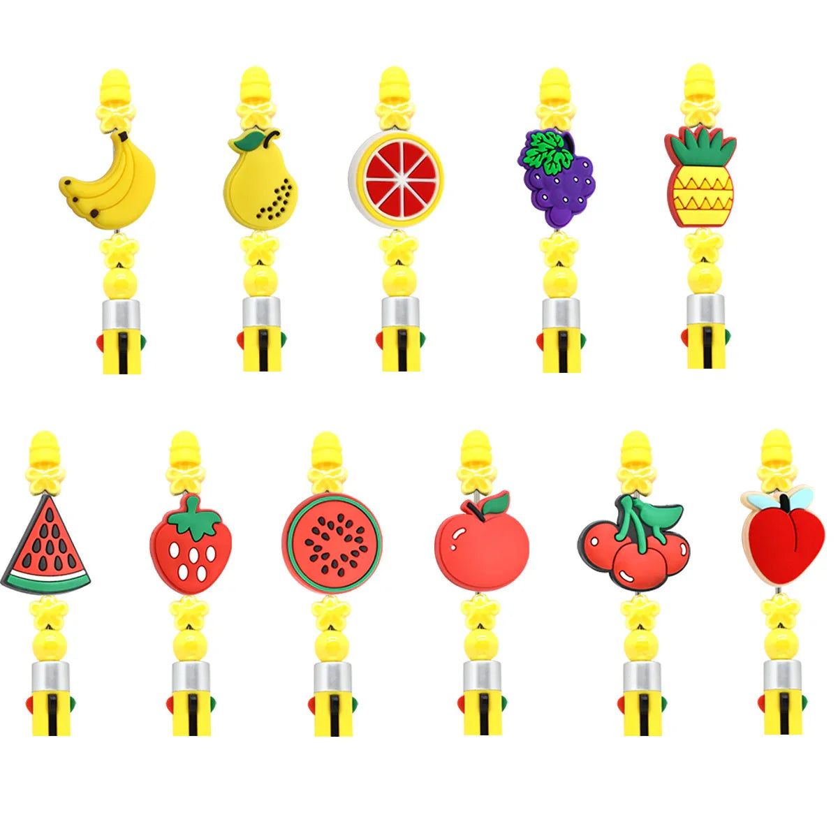 Cartoon Fruit Ballpoint Pen Focus Beads (Without Pen) | Silicone Focal Bead for DIY Keychain & Pen Wrap