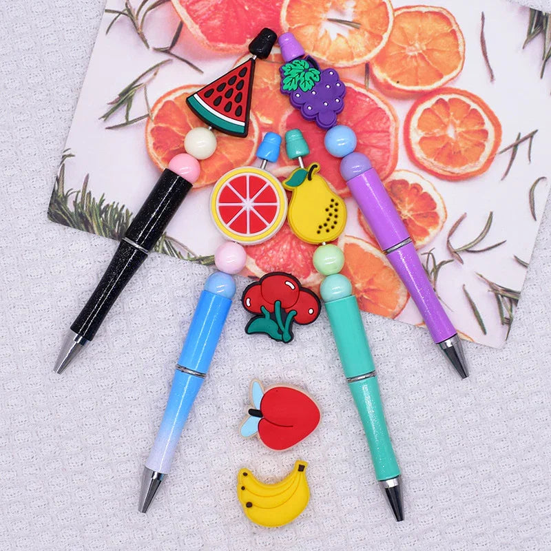Cartoon Fruit Ballpoint Pen Focus Beads (Without Pen) | Silicone Focal Bead for DIY Keychain & Pen Wrap