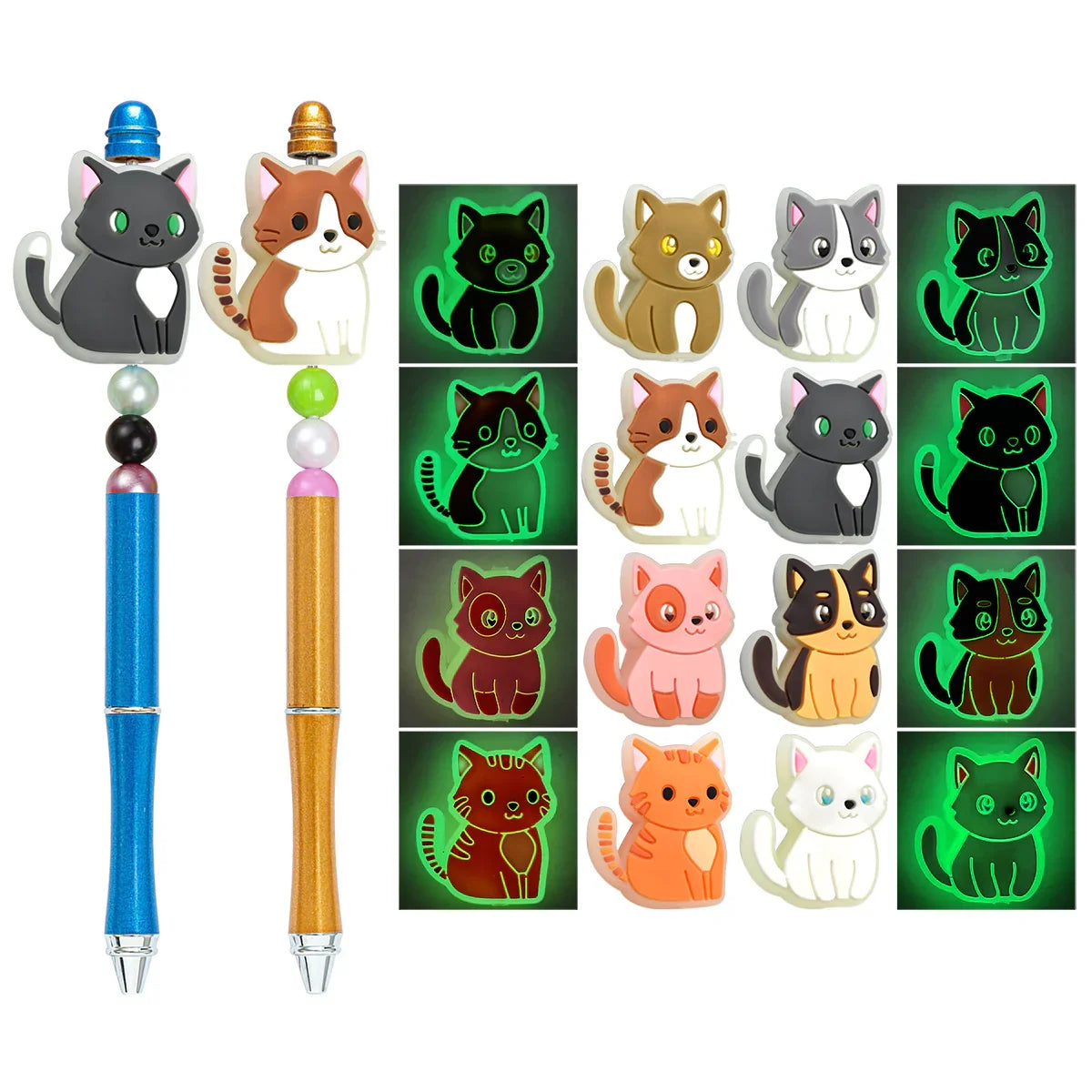 Cat Series Soft Fluorescent Silicone Focus Beads | Silicone Focal Bead for DIY Keychain & Pen Wrap
