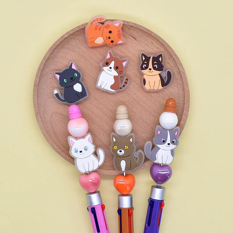 Cat Series Soft Fluorescent Silicone Focus Beads | Silicone Focal Bead for DIY Keychain & Pen Wrap