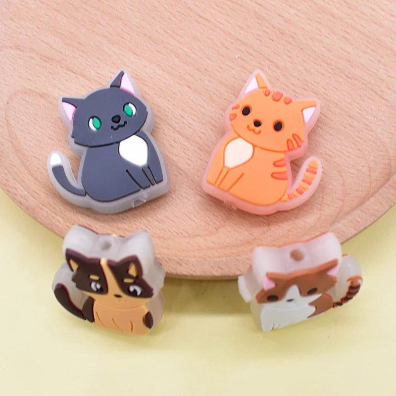 Cat Series Soft Fluorescent Silicone Focus Beads | Silicone Focal Bead for DIY Keychain & Pen Wrap