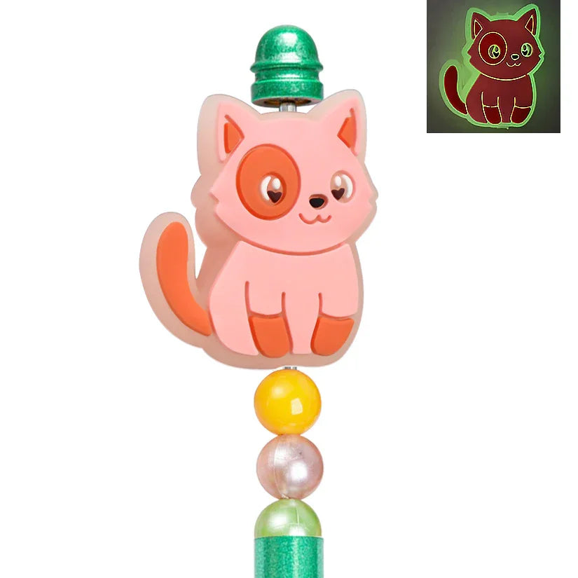 Cat Series Soft Fluorescent Silicone Focus Beads | Silicone Focal Bead for DIY Keychain & Pen Wrap