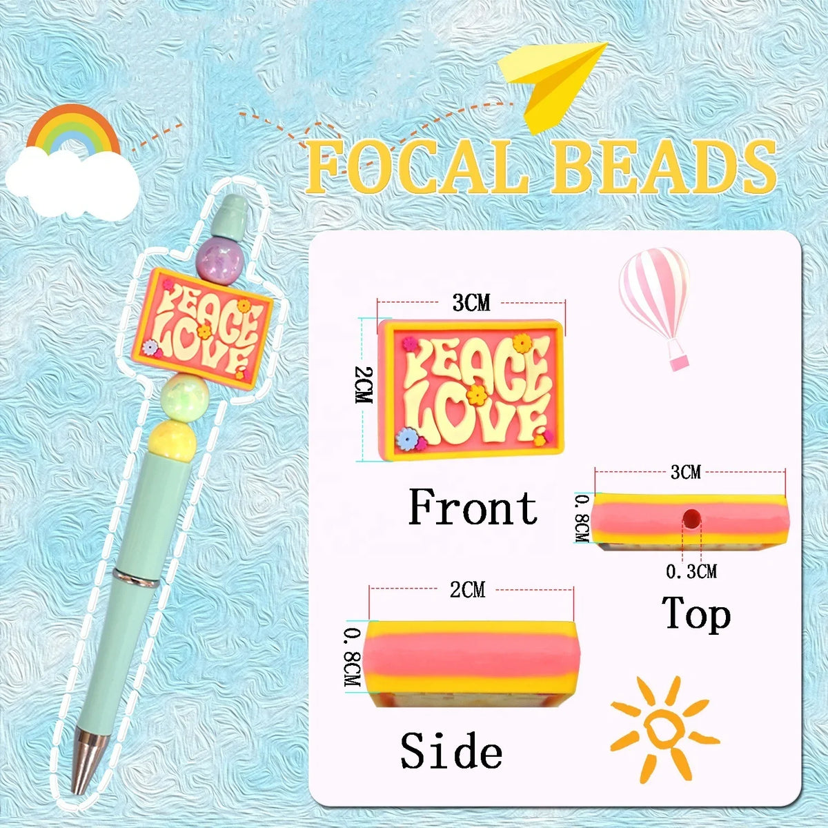 Christmas Pen Beaded Ballpoint Pen Silicone Focus Beads | Silicone Focal Bead for DIY Keychain & Pen Wrap