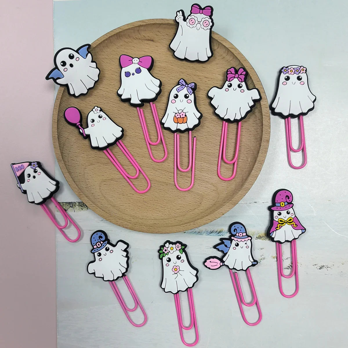 New Halloween Cartoon Bookmark Pink Ghost Paperclip | Holiday Bead for DIY Seasonal Bracelet & Gift Craft
