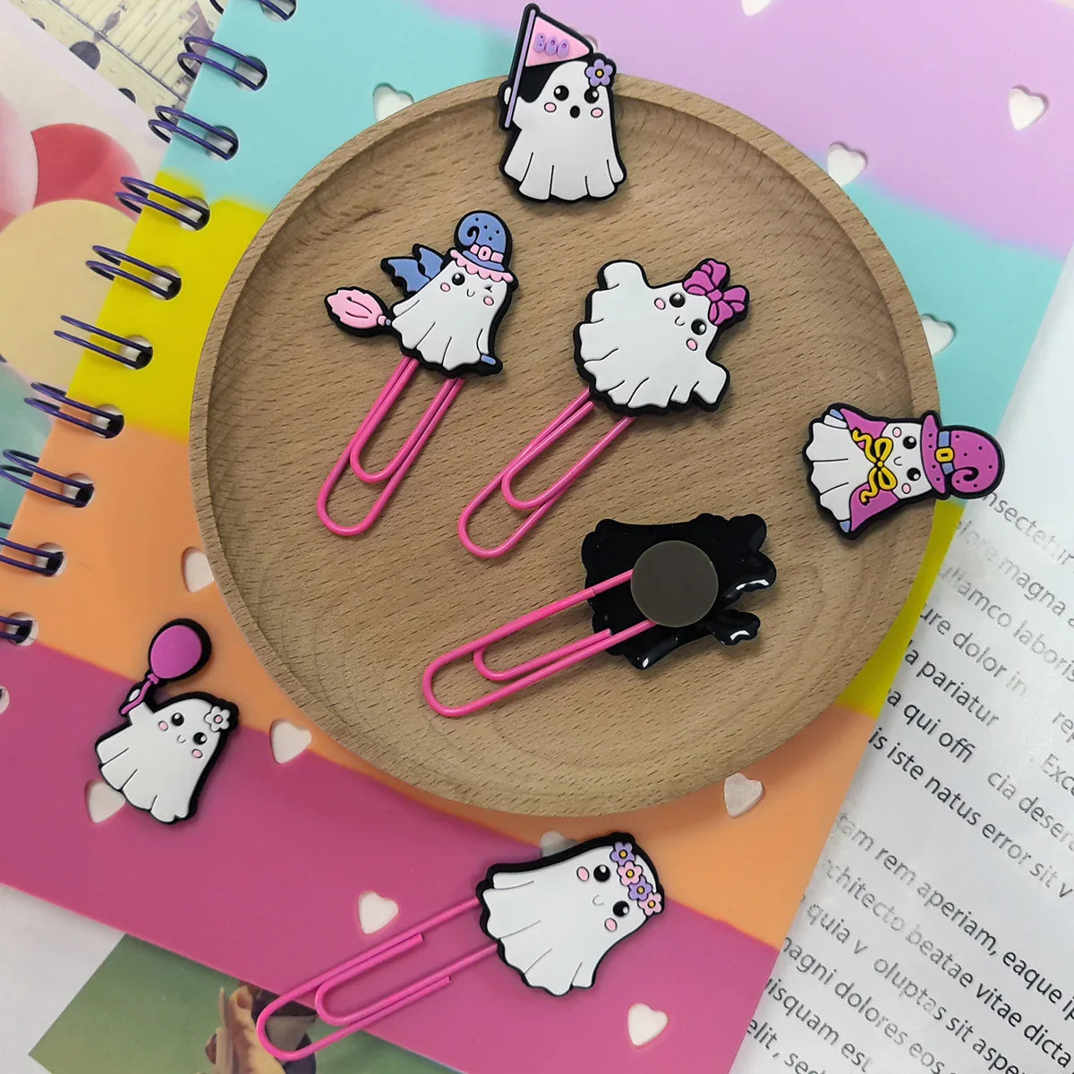 New Halloween Cartoon Bookmark Pink Ghost Paperclip | Holiday Bead for DIY Seasonal Bracelet & Gift Craft