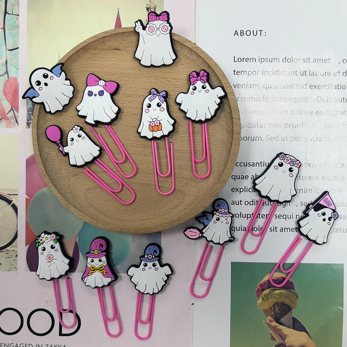 New Halloween Cartoon Bookmark Pink Ghost Paperclip | Holiday Bead for DIY Seasonal Bracelet & Gift Craft