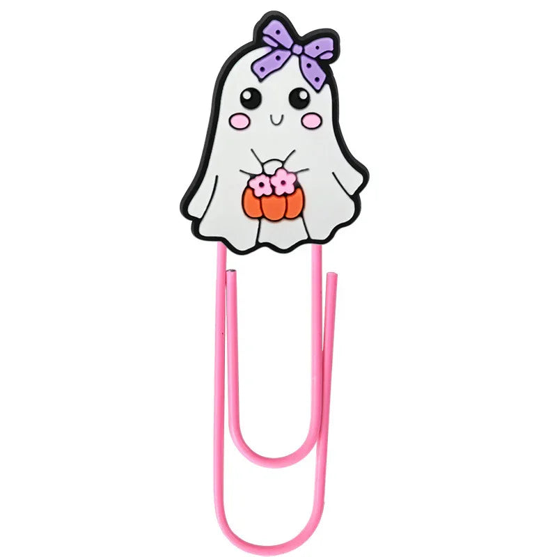 New Halloween Cartoon Bookmark Pink Ghost Paperclip | Holiday Bead for DIY Seasonal Bracelet & Gift Craft