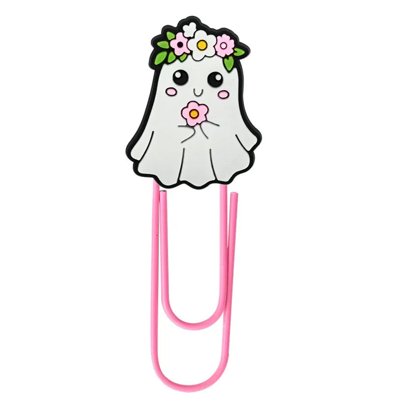 New Halloween Cartoon Bookmark Pink Ghost Paperclip | Holiday Bead for DIY Seasonal Bracelet & Gift Craft