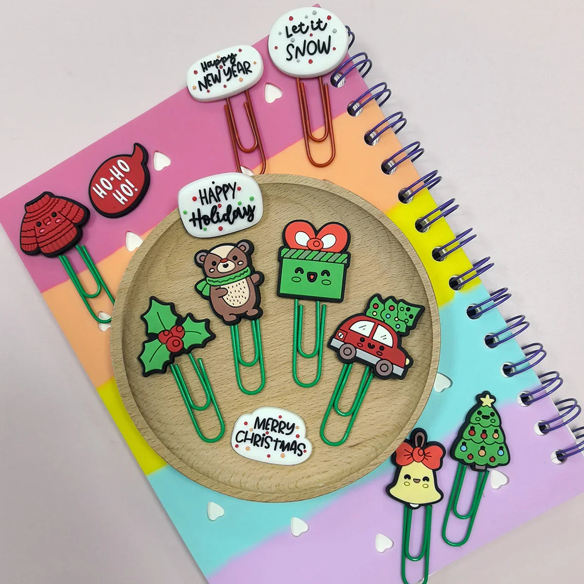 Christmas Colorful Cartoon Silicone Paperclip Bookmark | Holiday Bead for DIY Seasonal Bracelet & Gift Craft