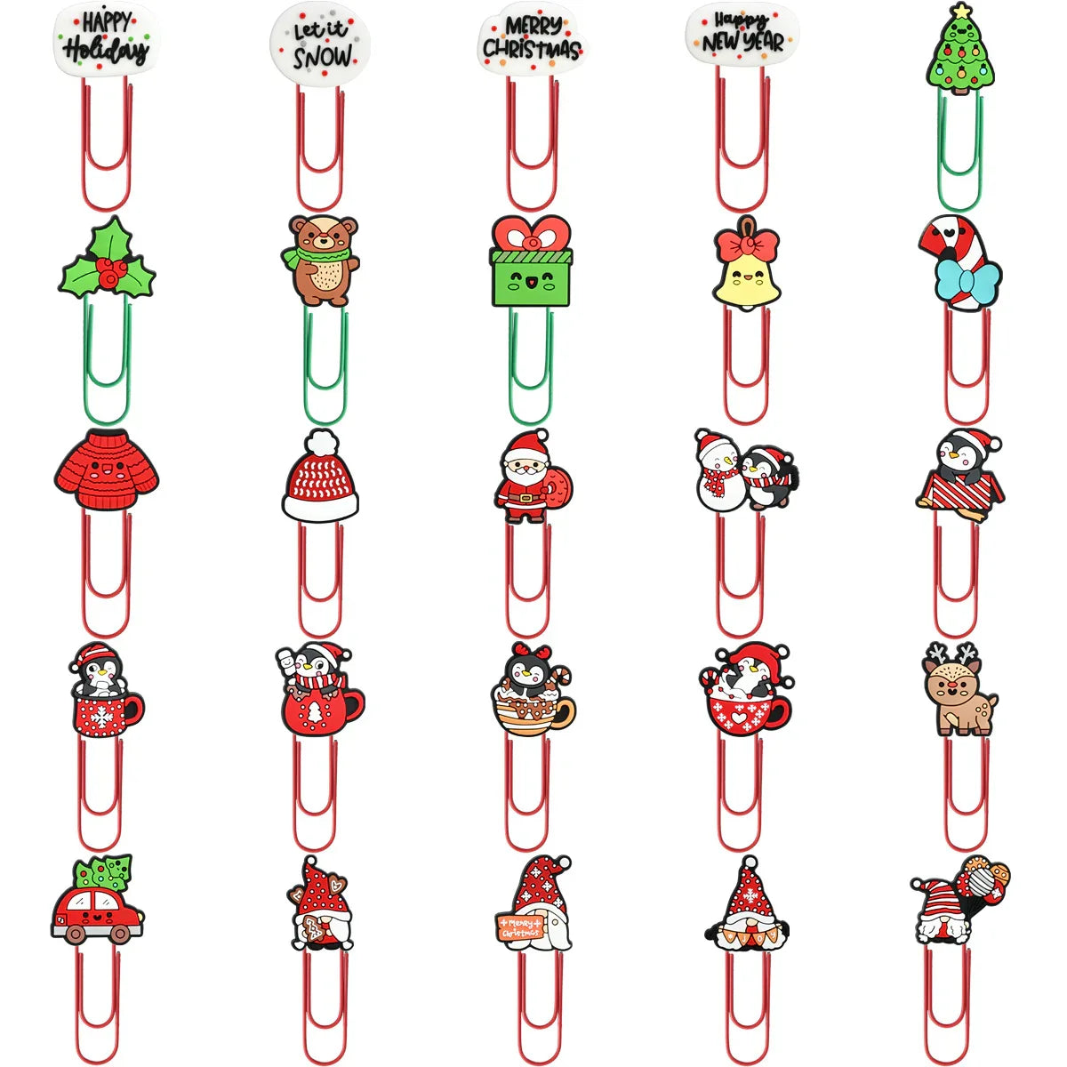 Christmas Colorful Cartoon Silicone Paperclip Bookmark | Holiday Bead for DIY Seasonal Bracelet & Gift Craft