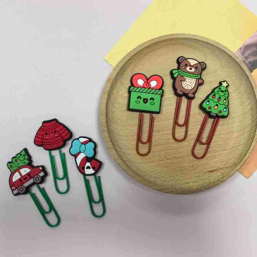 Christmas Colorful Cartoon Silicone Paperclip Bookmark | Holiday Bead for DIY Seasonal Bracelet & Gift Craft