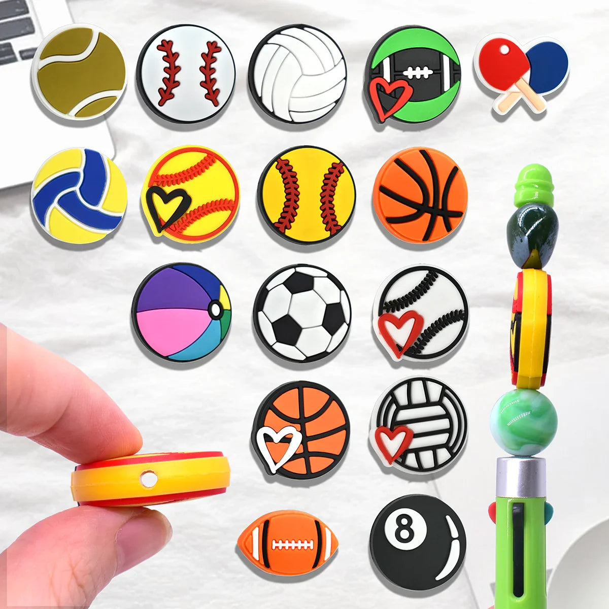 Ball Cartoon Beads Double-sided Pattern 3D Silicone Focus Beads | DIY Sports Fan Bracelet & Keychain Craft Bead