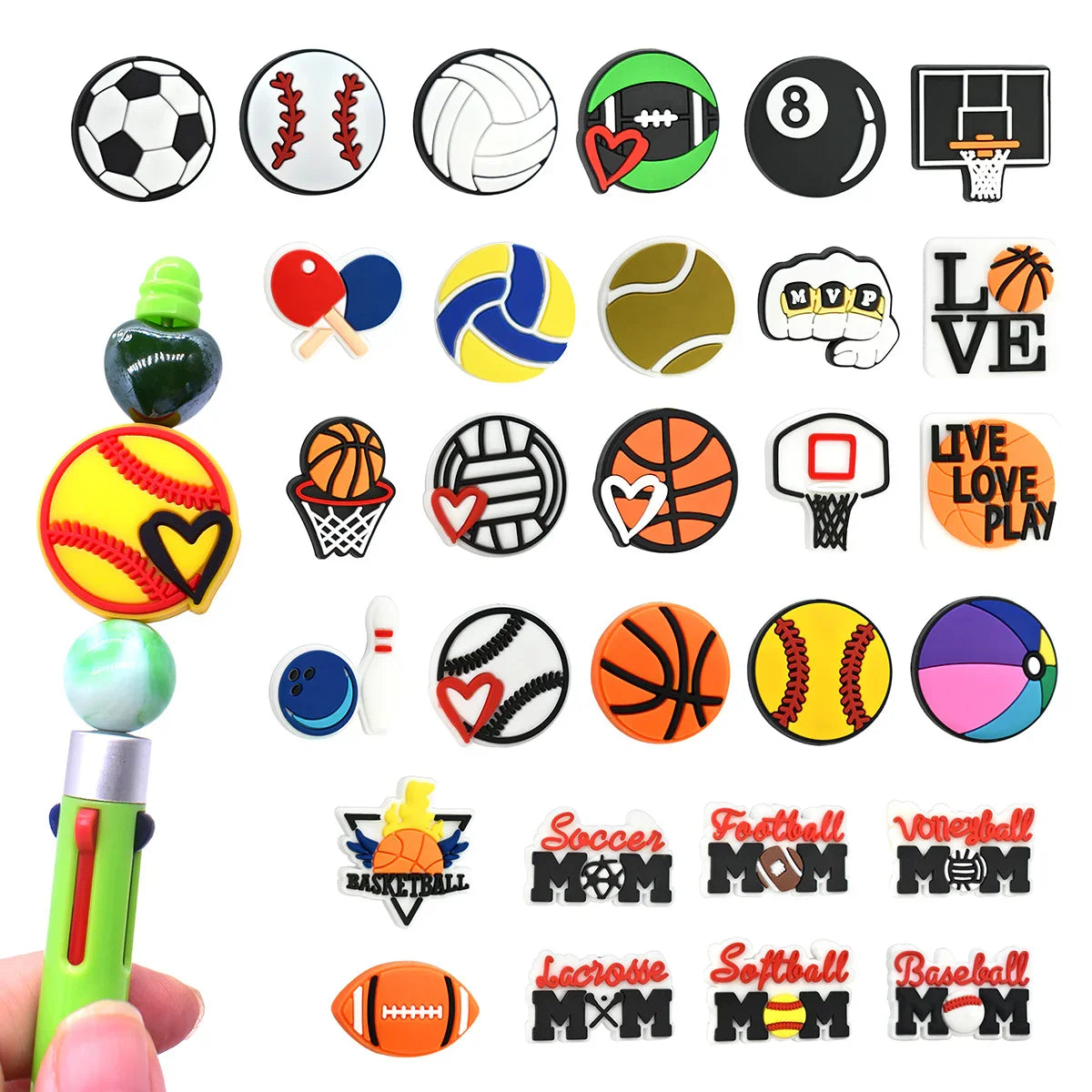 Ball Cartoon Beads Double-sided Pattern 3D Silicone Focus Beads | DIY Sports Fan Bracelet & Keychain Craft Bead