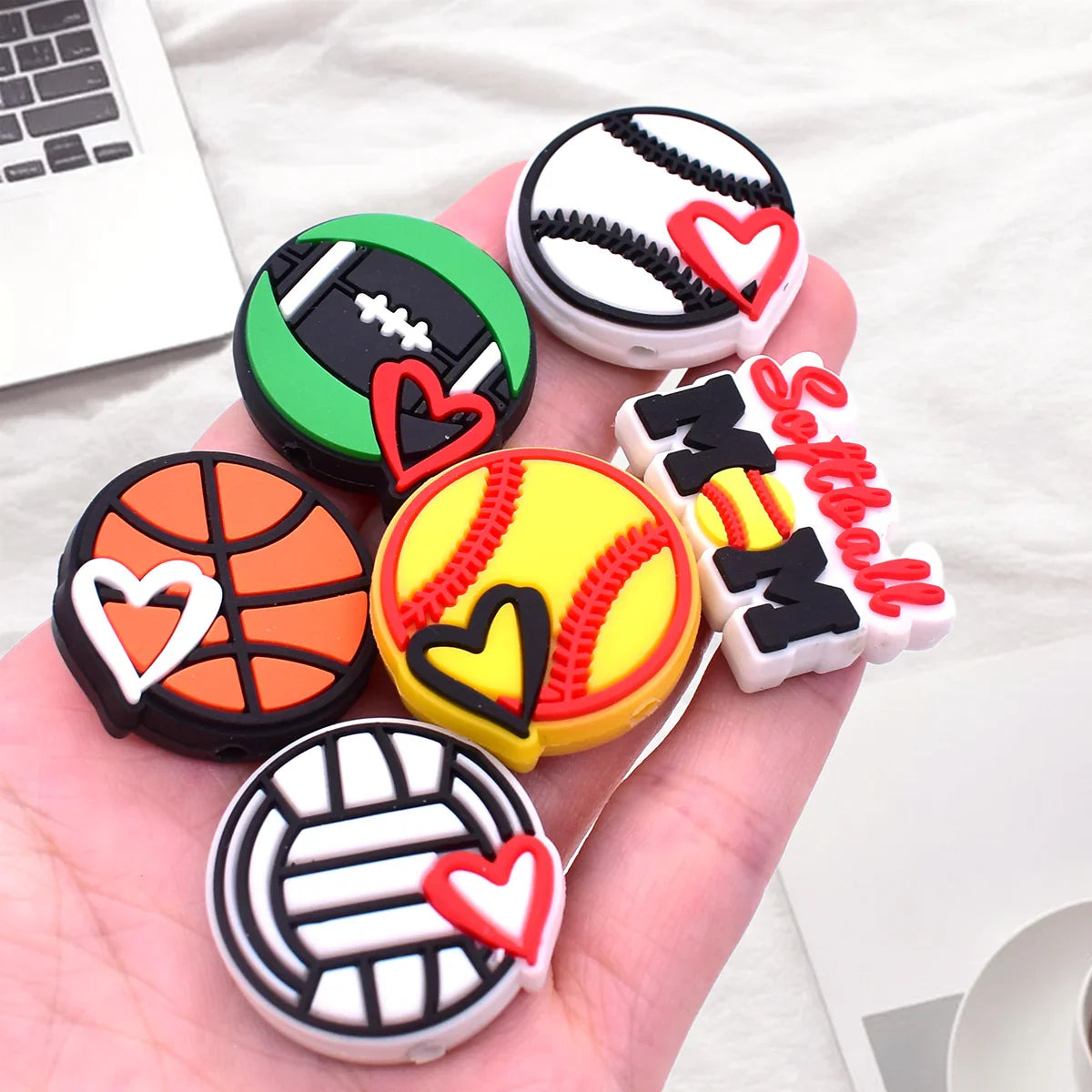 Ball Cartoon Beads Double-sided Pattern 3D Silicone Focus Beads | DIY Sports Fan Bracelet & Keychain Craft Bead