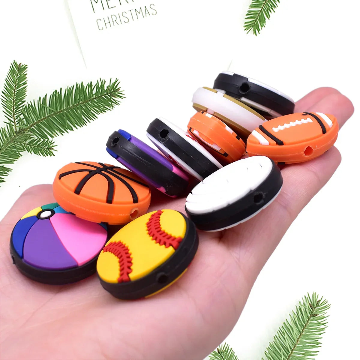 Ball Cartoon Beads Double-sided Pattern 3D Silicone Focus Beads | DIY Sports Fan Bracelet & Keychain Craft Bead