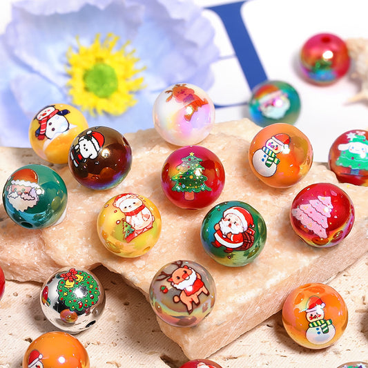 16MM Christmas Beads Cartoon Santa Claus Elk Print Beads