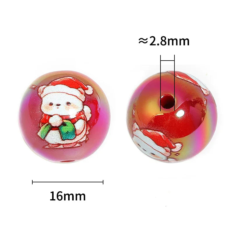 16MM Christmas Beads Cartoon Santa Claus Elk Print Beads | Acrylic Bead for DIY Bracelet Keychain Jewelry Making