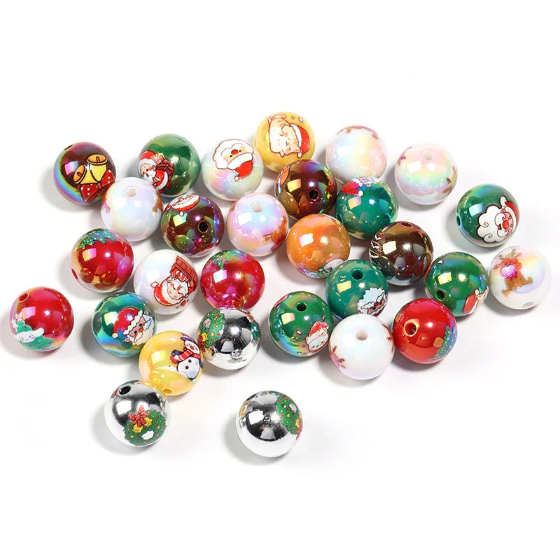 16MM Christmas Beads Cartoon Santa Claus Elk Print Beads | Acrylic Bead for DIY Bracelet Keychain Jewelry Making