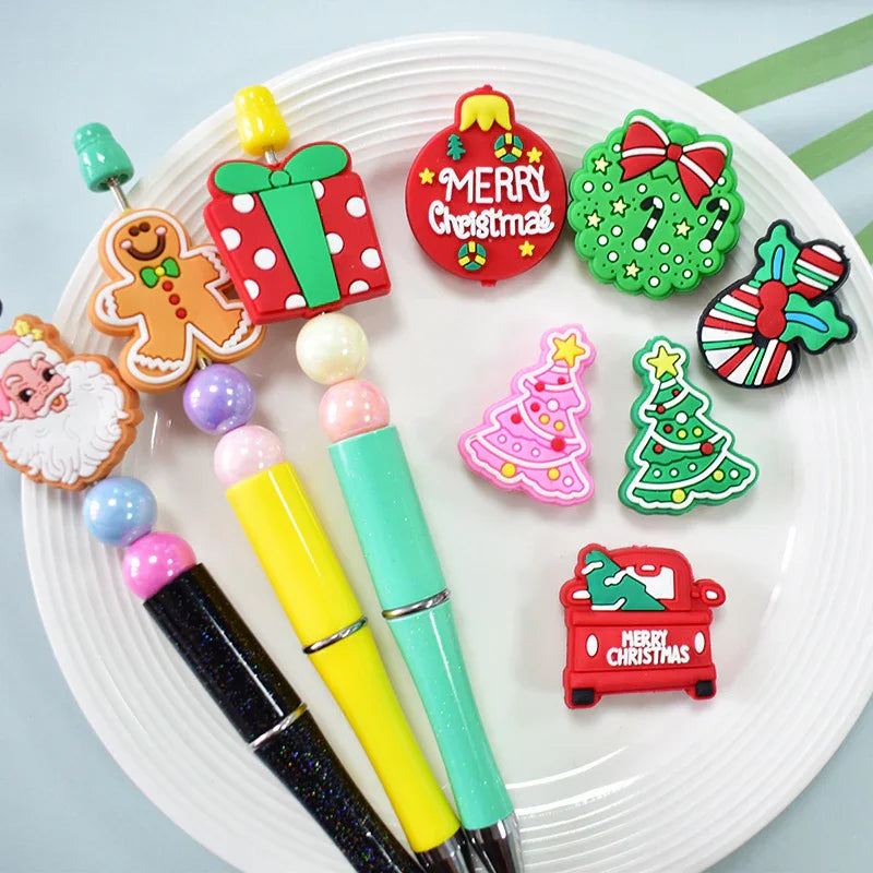 Christmas Pen Beaded Party Decoration Silicone Centerpiece Beads（no pen） | Silicone Focal Bead for DIY Keychain & Pen Wrap