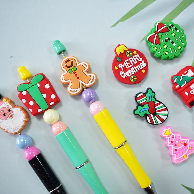 Christmas Pen Beaded Party Decoration Silicone Centerpiece Beads（no pen） | Silicone Focal Bead for DIY Keychain & Pen Wrap