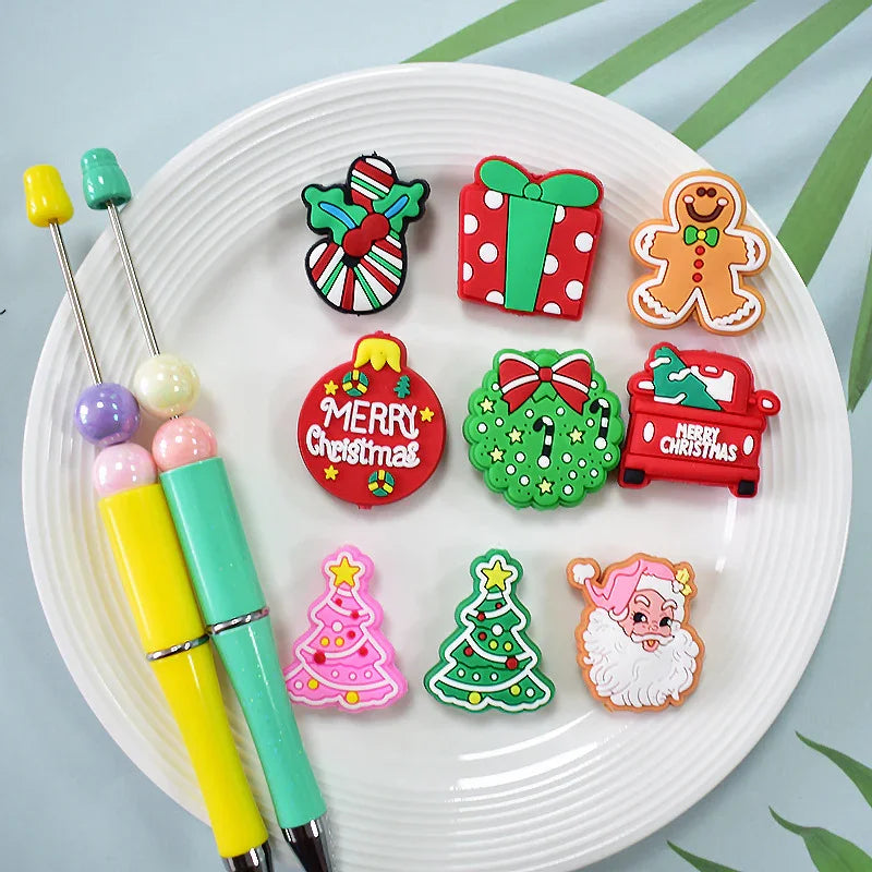 Christmas Pen Beaded Party Decoration Silicone Centerpiece Beads（no pen） | Silicone Focal Bead for DIY Keychain & Pen Wrap