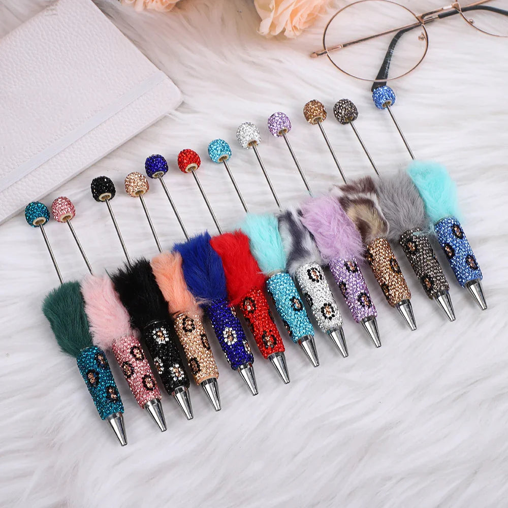 DIY Leopard Print Plush Diamond Beaded Pen | DIY Beadable Pen Craft Gift Idea