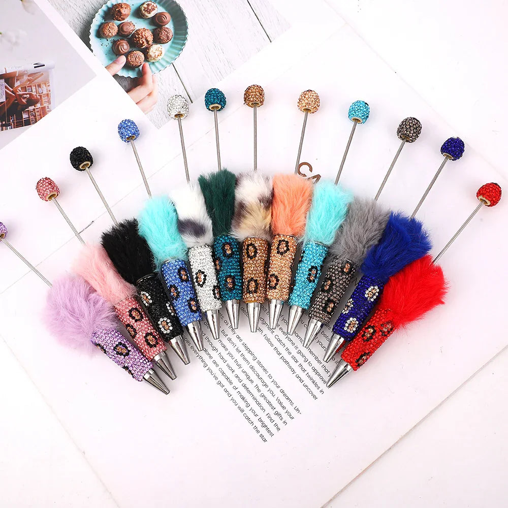 DIY Leopard Print Plush Diamond Beaded Pen | DIY Beadable Pen Craft Gift Idea