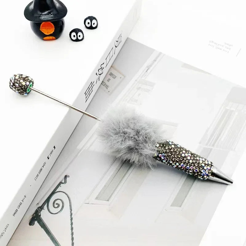 DIY Leopard Print Plush Diamond Beaded Pen | DIY Beadable Pen Craft Gift Idea