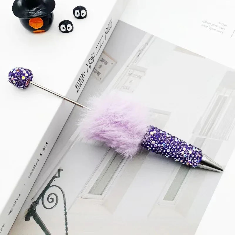 DIY Leopard Print Plush Diamond Beaded Pen | DIY Beadable Pen Craft Gift Idea