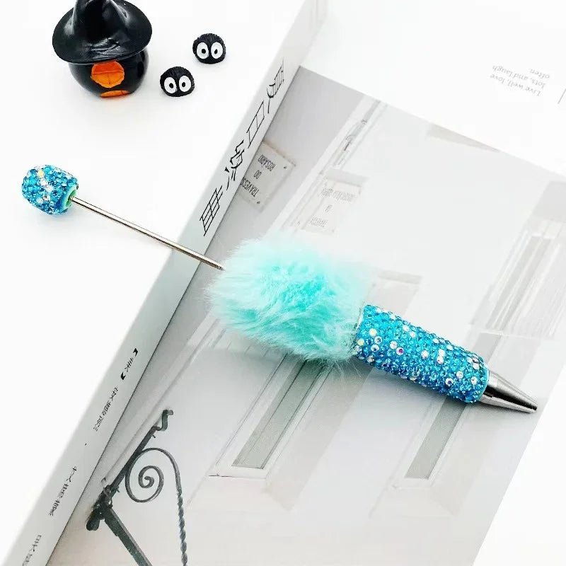 DIY Leopard Print Plush Diamond Beaded Pen | DIY Beadable Pen Craft Gift Idea