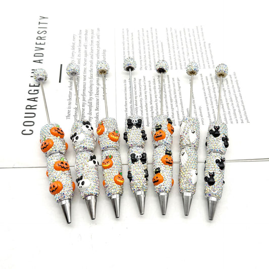 Halloween Pumpkin Beaded Pen Covered with Diamonds and Accessories