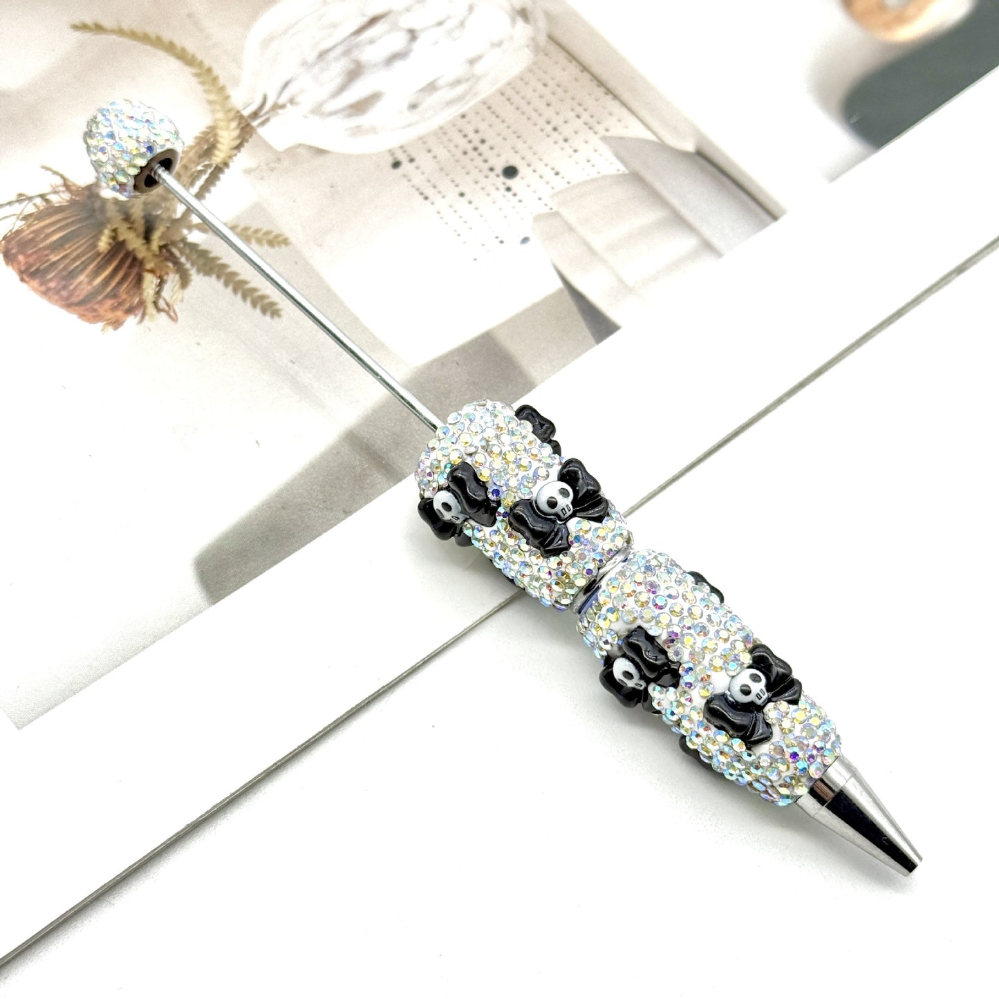Halloween Pumpkin Beaded Pen Covered with Diamonds and Accessories