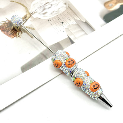Halloween Pumpkin Beaded Pen Covered with Diamonds and Accessories