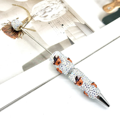 Halloween Pumpkin Beaded Pen Covered with Diamonds and Accessories