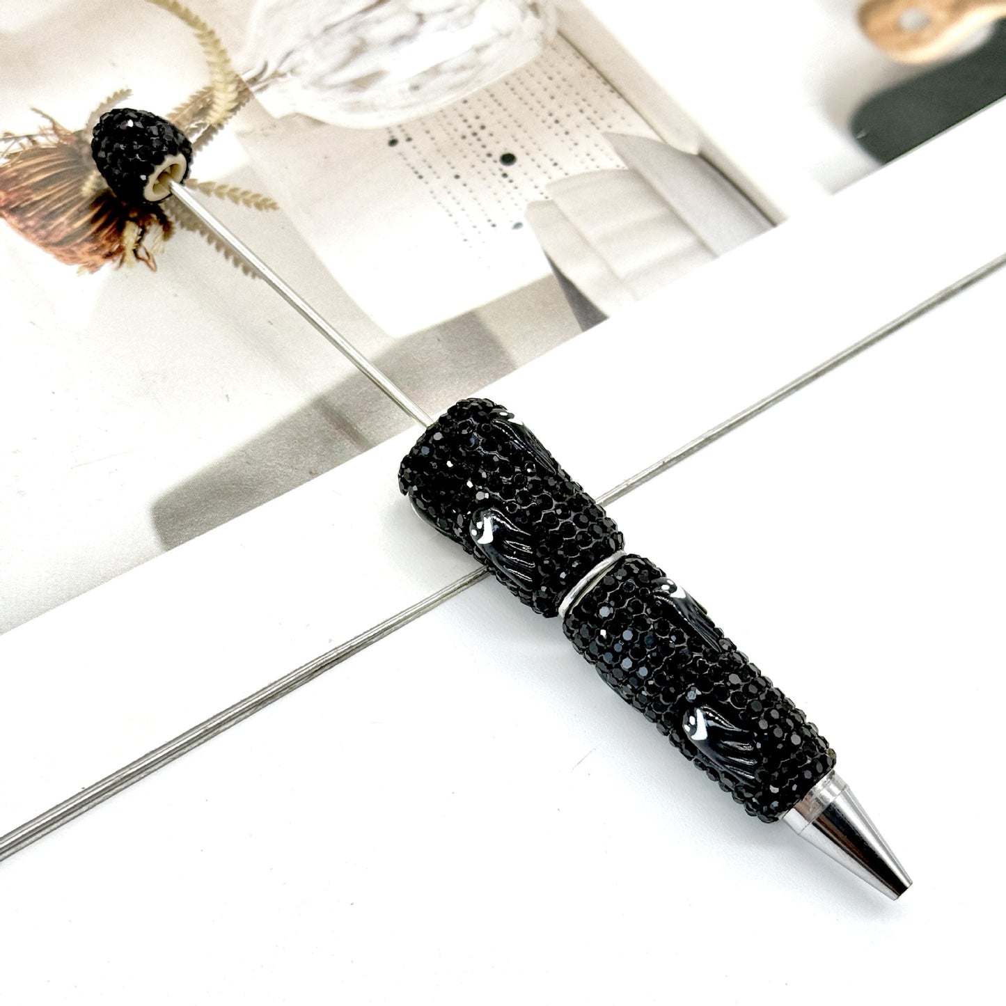 Halloween Pumpkin Beaded Pen Covered with Diamonds and Accessories