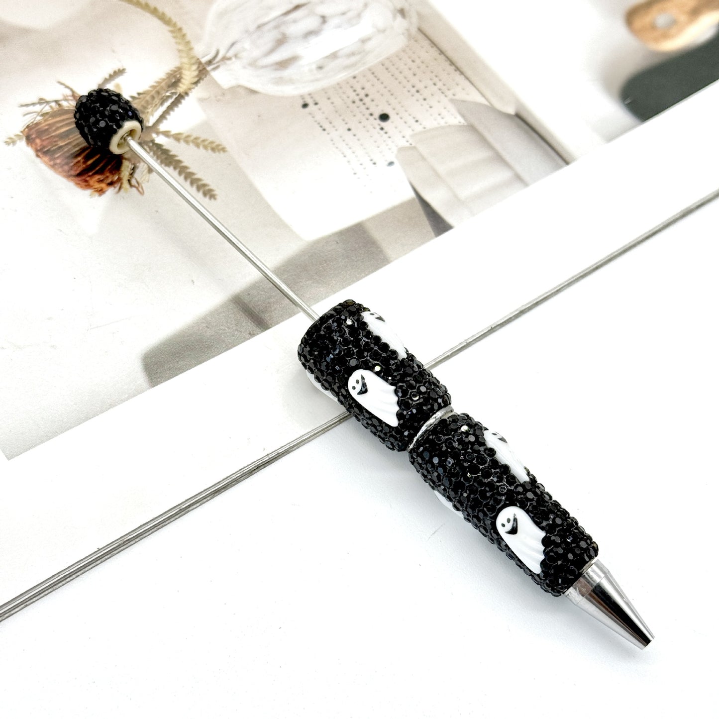 Halloween Pumpkin Beaded Pen Covered with Diamonds and Accessories