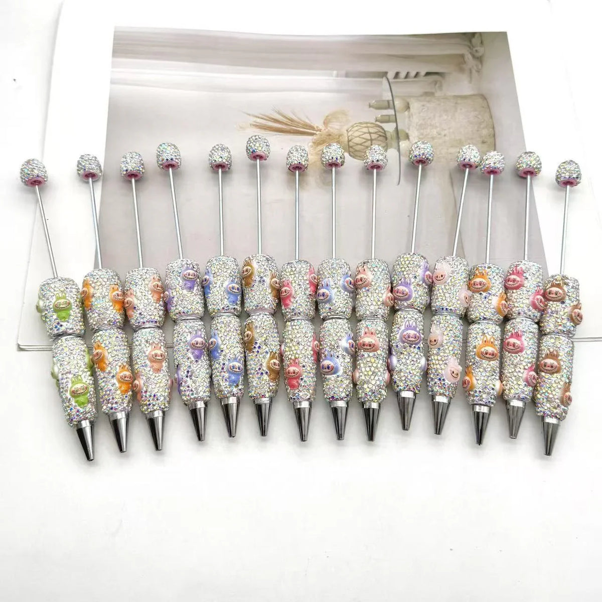 Labubu Full Diamond Bead Pen Fun Cartoon Patch Bead Pen | DIY Beadable Pen Craft Gift Idea