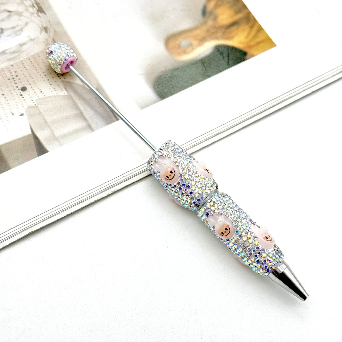 Labubu Full Diamond Bead Pen Fun Cartoon Patch Bead Pen | DIY Beadable Pen Craft Gift Idea