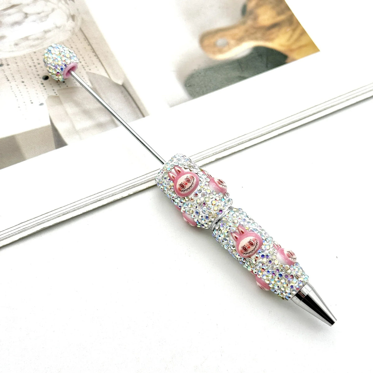 Labubu Full Diamond Bead Pen Fun Cartoon Patch Bead Pen | DIY Beadable Pen Craft Gift Idea