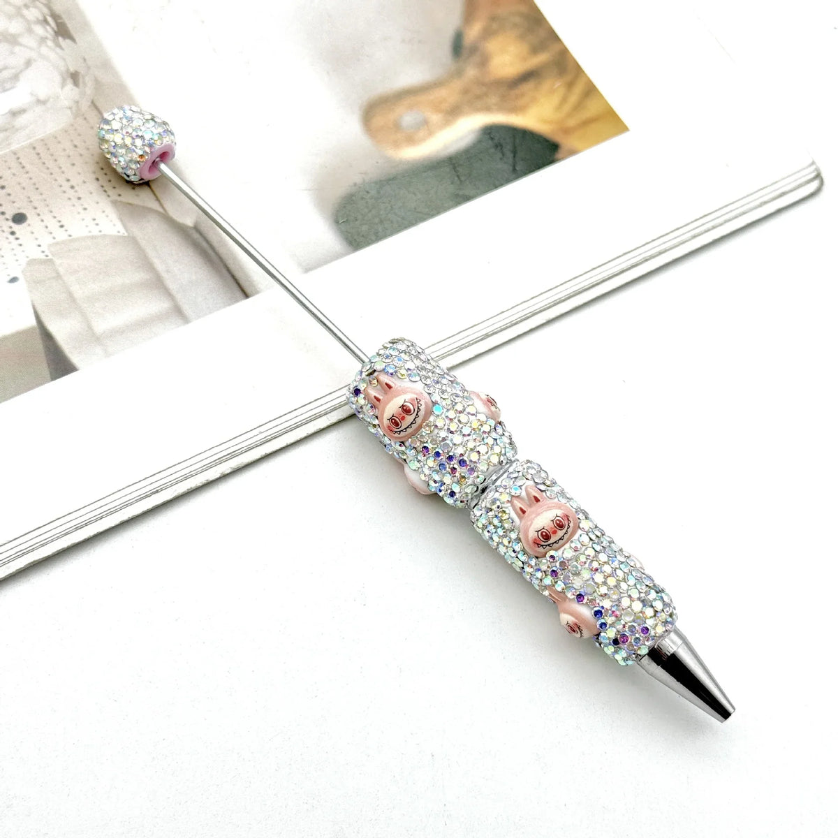 Labubu Full Diamond Bead Pen Fun Cartoon Patch Bead Pen | DIY Beadable Pen Craft Gift Idea